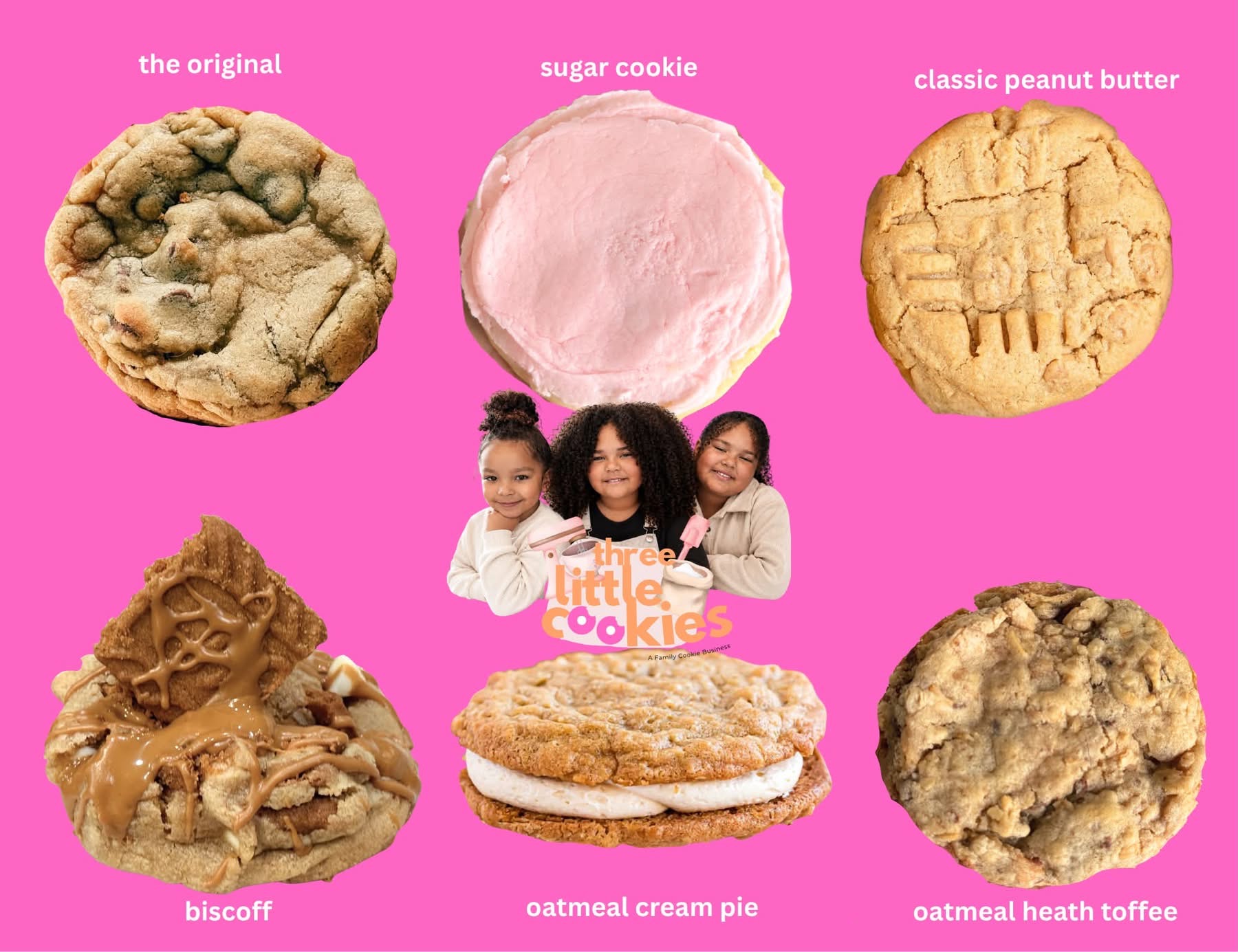 Three Little Cookies flavor board